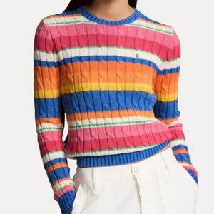 Polo Ralph Lauren multicolour striped cable-knit crewneck sweater